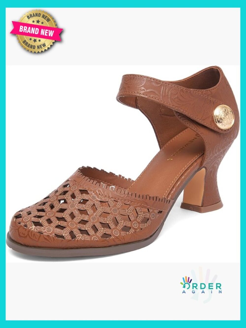 Vintage Pumps with Ankle Strap & Cutout Design Comfortable Flared Heels for